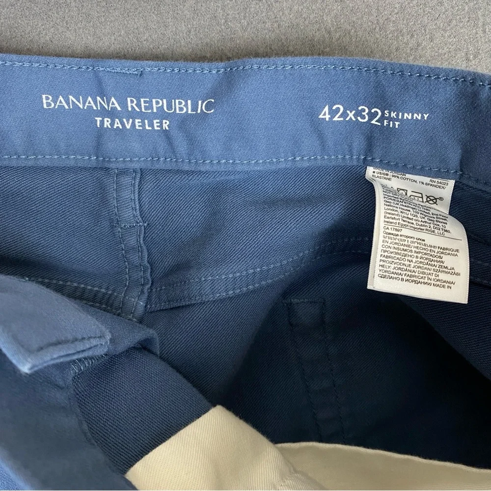 Banana Republic Traveler Jeans Mens 42x29 Blue Shadow Skinny Fit Stretch Comfort